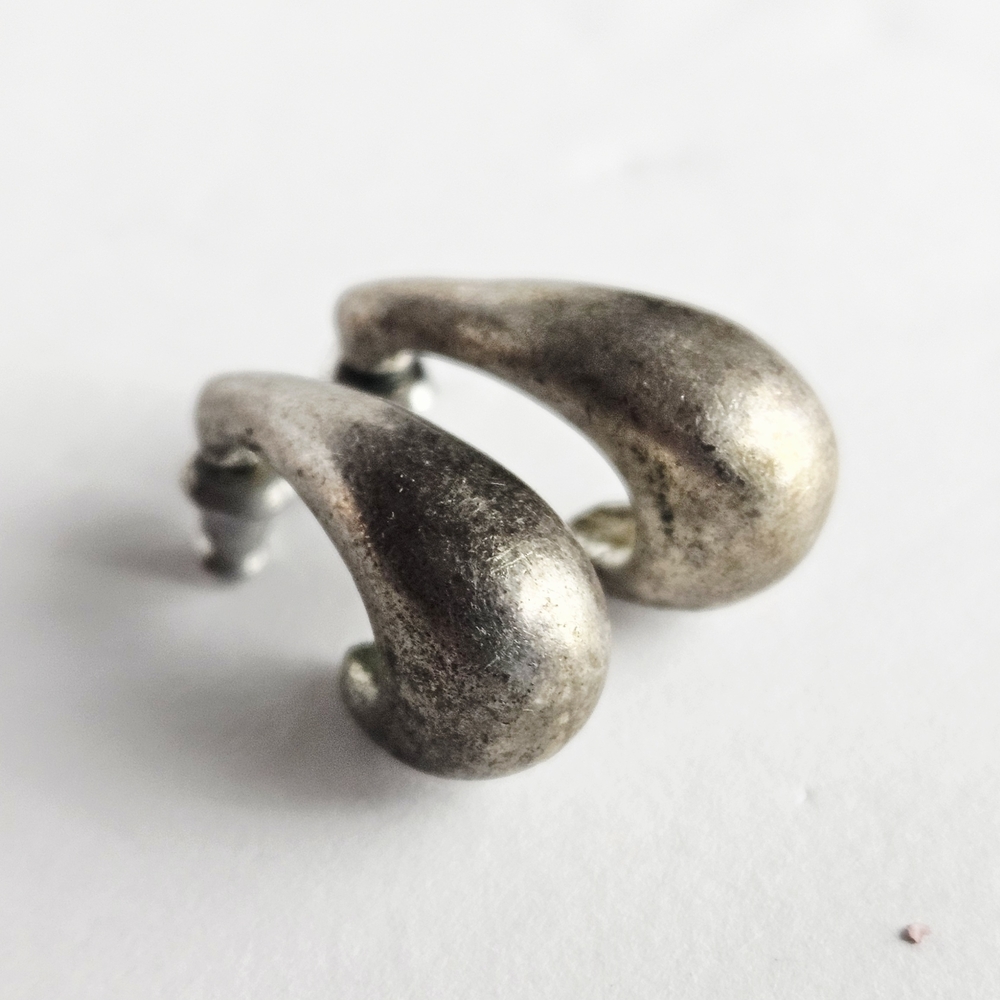 Chunky Silver Teardrop Half Hoop Earrings